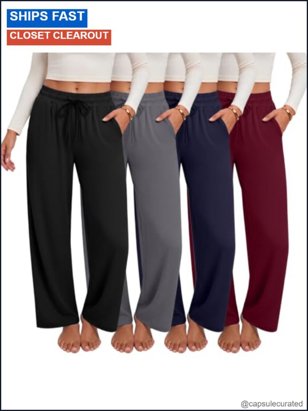 Wide Leg Sweatpants 4 Pack Lounge Yoga Pants with Pockets